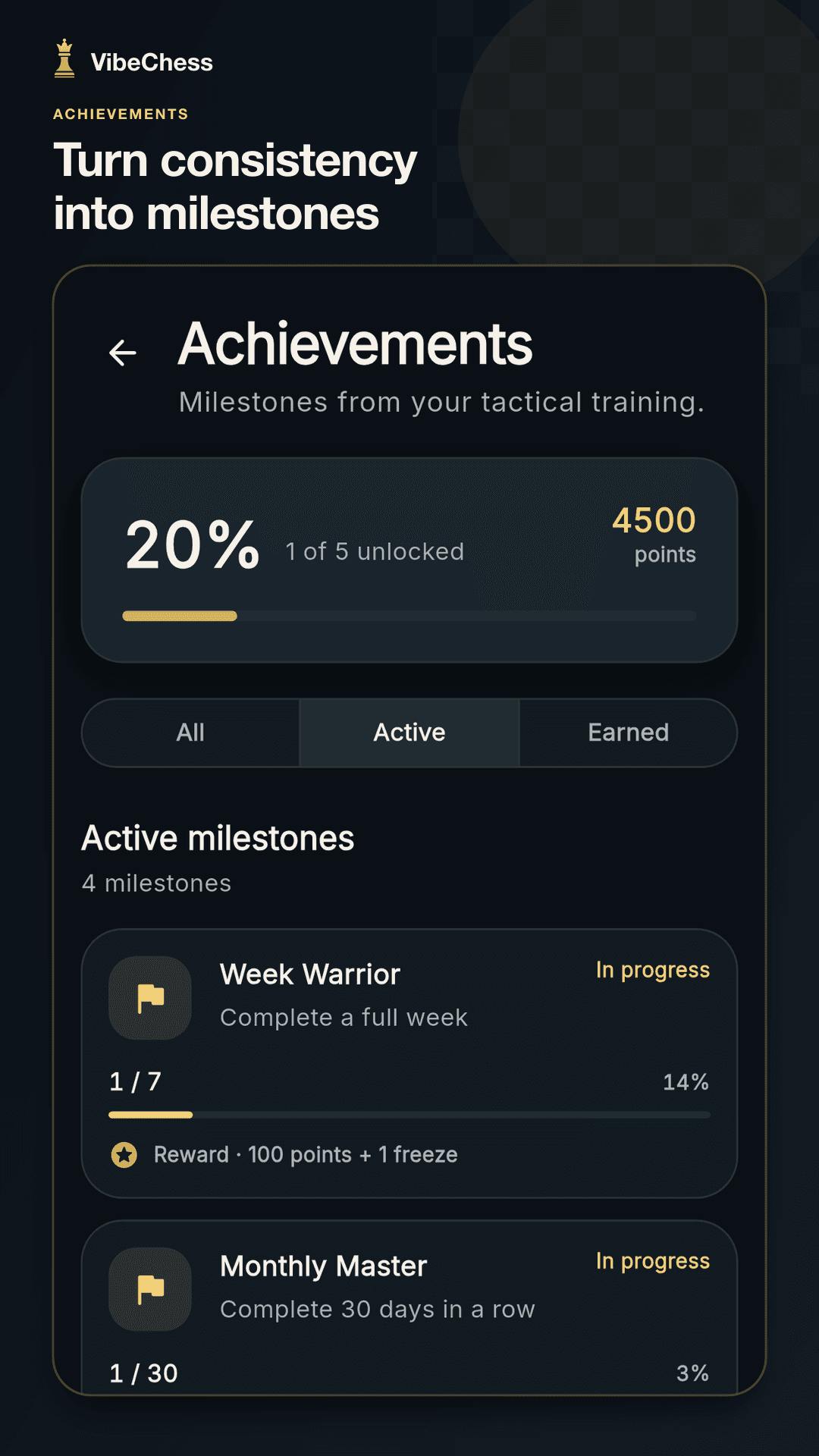 VibeChess achievements screen